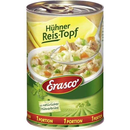 Erasco 1 Portion Hühner-Reistopf Mit Hühnerbrühe 400G 1 Erasco 1 Portion Hühner-Reistopf Mit Hühnerbrühe 400G