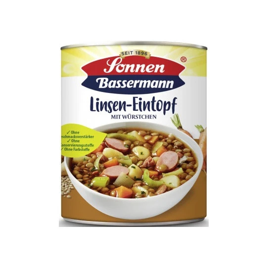 Sonnen Bassermann Linseneintopf Mit Würstchen 800G 1 Sonnen Bassermann Linseneintopf Mit Würstchen 800G